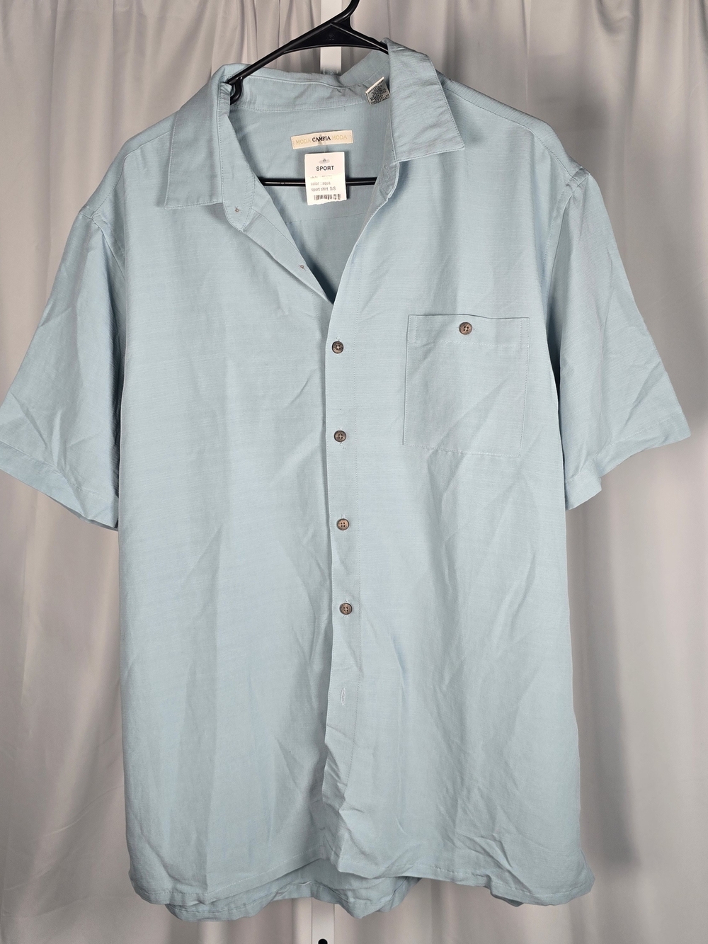 Moda Campia Short Sleeve Button Up Blue Aqua Men’s Shirt NWT XL